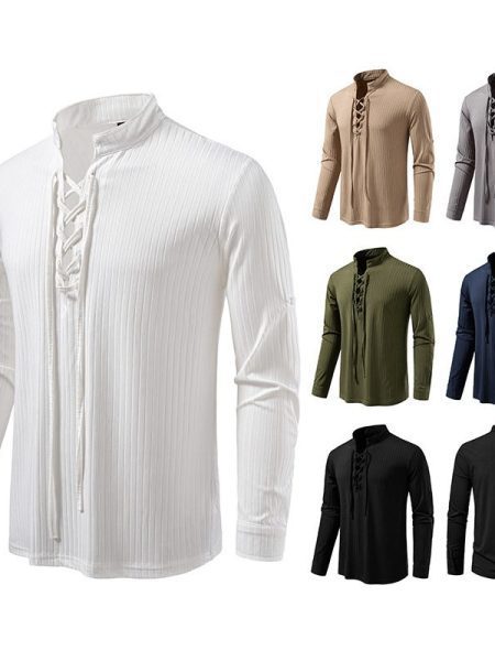 Men's Casual Long Sleeve Drawstring Design T-shirt