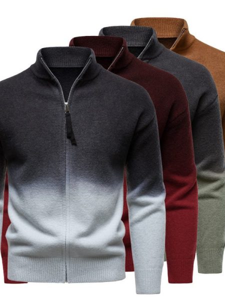 Men's British Gradient Collar Zipper Sweater
