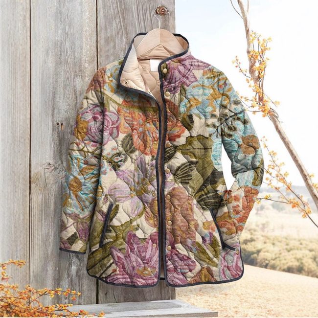 floral print cozy button sweater for ladies