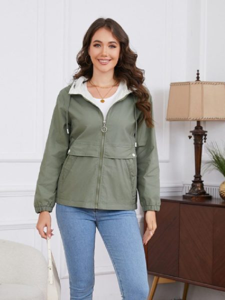 New Hooded Solid Color Trench Coat For Women