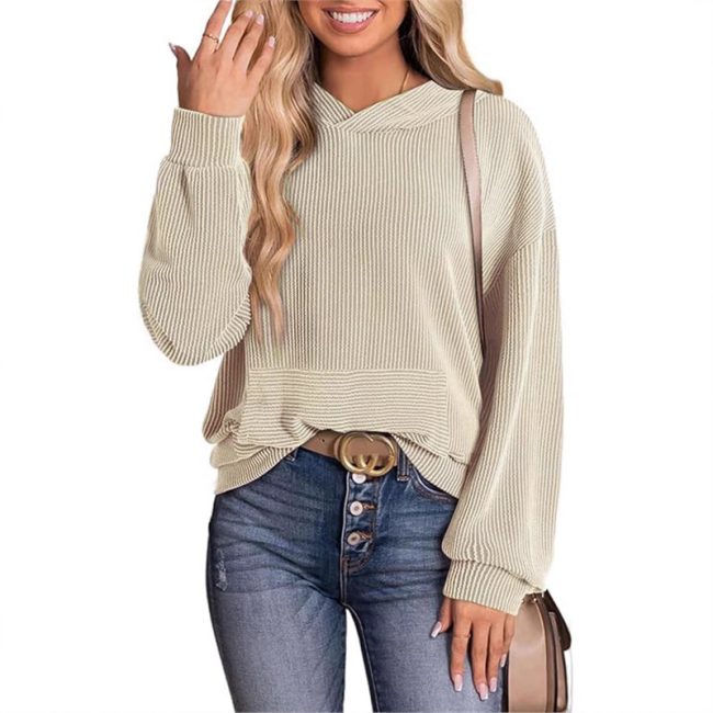 Cross Border Women's Loose Twisted Bar Hooded Sweater