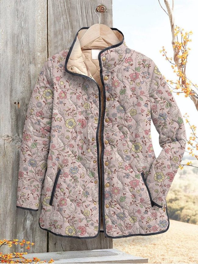 floral print cozy button sweater for ladies