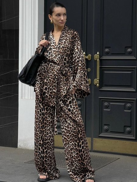 Long Sleeve V-neck Top Wide Leg Pants Suit Loose