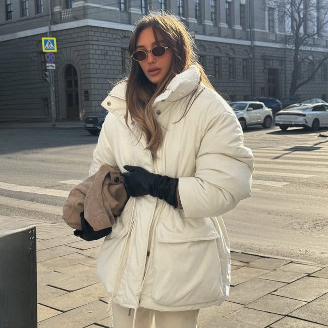 Slim-fit Cottonpadded Drawstring Waisttight Jacket Women's Quilted Cotton Coat