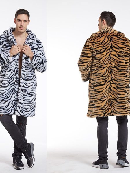 Men's Faux Fur Coat Tiger Pattern Long-cut