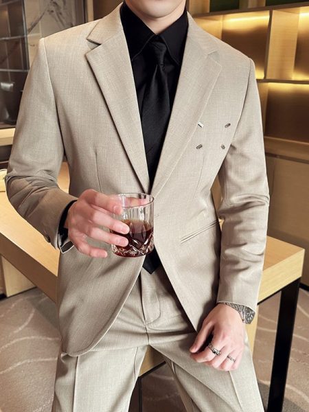 Slim-fit Thin One Button Casual Suit Jacket Men's Two-piece Suit