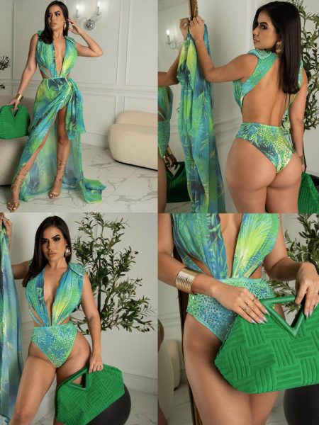 Sleeveless Cardigan Printed Swimsuit Two-piece