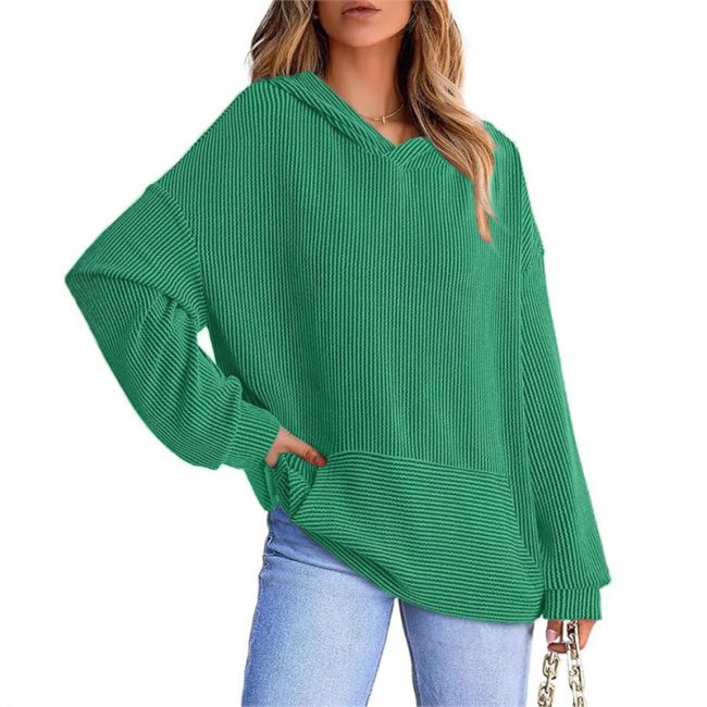 Cross Border Women's Loose Twisted Bar Hooded Sweater