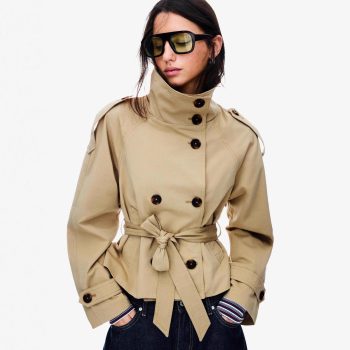 Women’s Double-Breasted Lace-Up Short Trench Coat