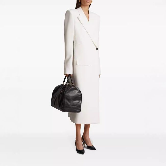 One Button Oblique Cut Extended Solid Color Long Sleeve Jacket Suit
