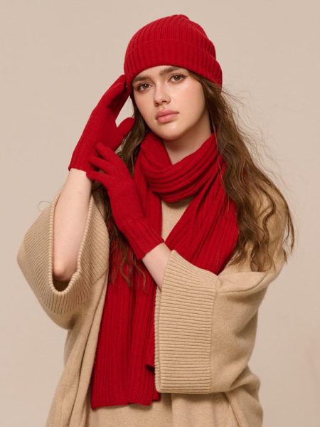 New Wool Scarf Hat Gloves Three-piece Set For Women