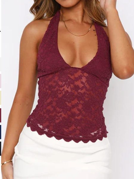 Lace Hanging Collar T-shirt Sling Women's