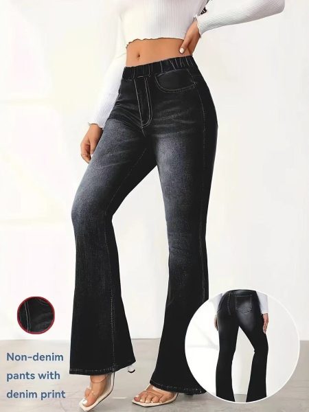 Denim Printing Hip-lift And Belly Shaping Waist Fitness Leggings