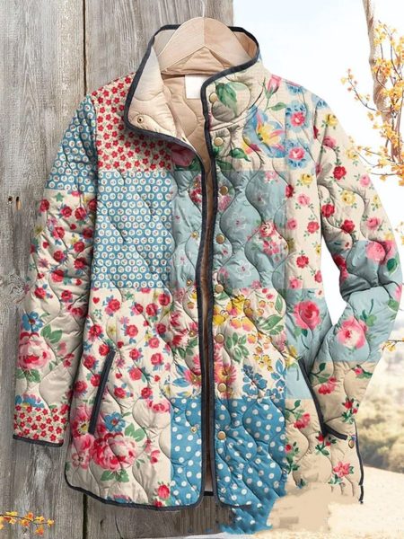 vintage floral striped button sweater for women USA