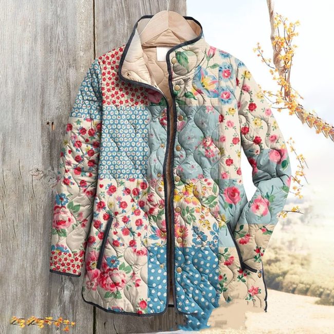 vintage floral striped button sweater for women USA