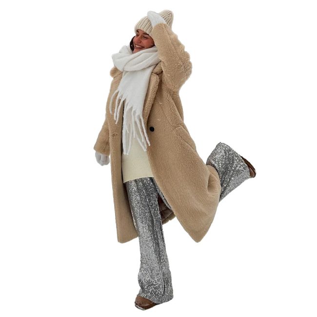 Women's Polyester Long Button Cashmere Coat