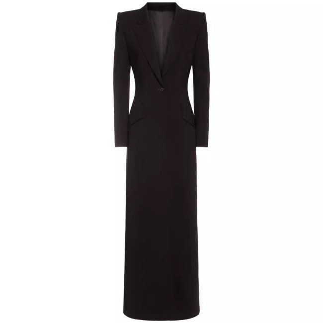 Elegant One-Button Slim Black Suit Coat – Large Size Women
