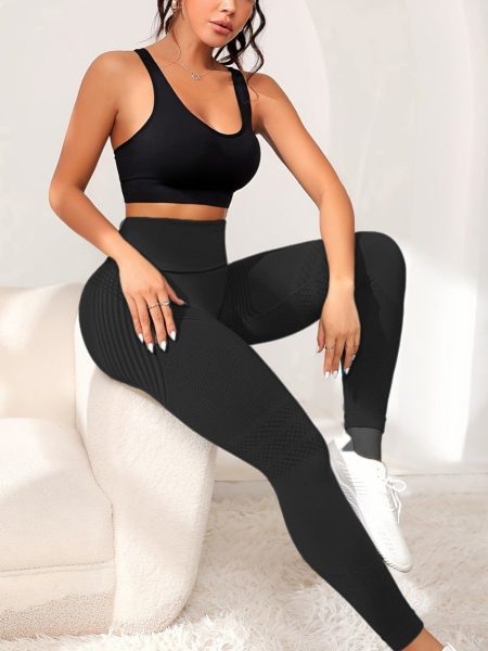 Women's Solid Color Casual High Waist Stretch Fitness Yoga Striped Trousers