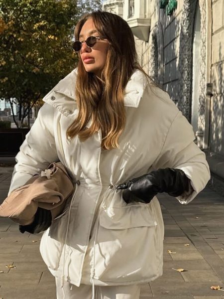 Slim-fit Cottonpadded Drawstring Waisttight Jacket Women's Quilted Cotton Coat