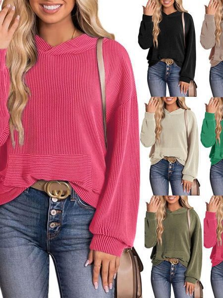 Cross Border Women's Loose Twisted Bar Hooded Sweater