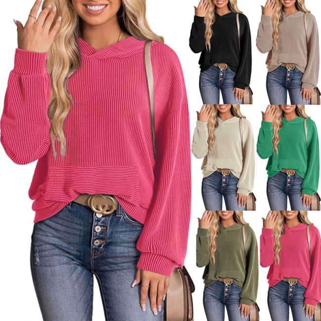 Cross Border Women's Loose Twisted Bar Hooded Sweater