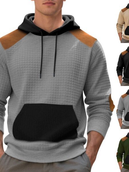 Men’s Casual Jacquard Hoodie – Multicolor Pullover with Kangaroo Pocket