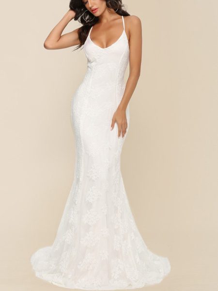 Sexy V-neck Brace Large Trailing Wedding Dress