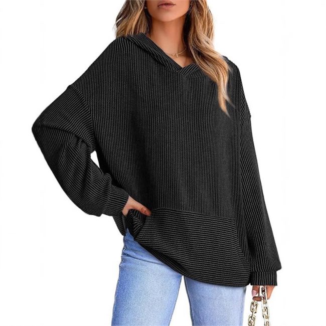 Cross Border Women's Loose Twisted Bar Hooded Sweater