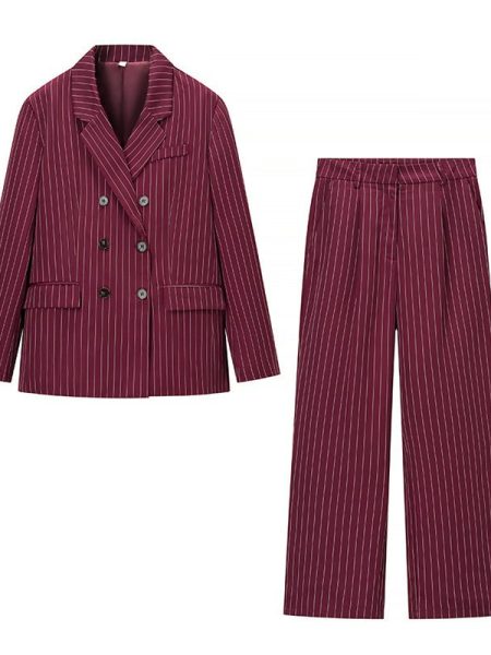 Female Casual Versatile Suit Jacket Casual Pants Striped