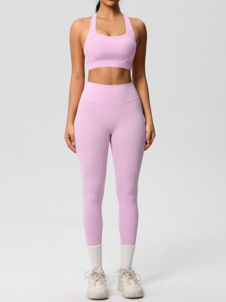 Cloud Sensation Solid Color Brushed Tight Yoga Wear Bra Set