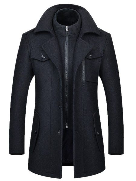 Men's Woolen Coat Fashion Double Collar Cold-resistant
