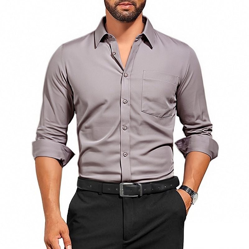 Men’s Breathable Stretch Solid Color Shirt