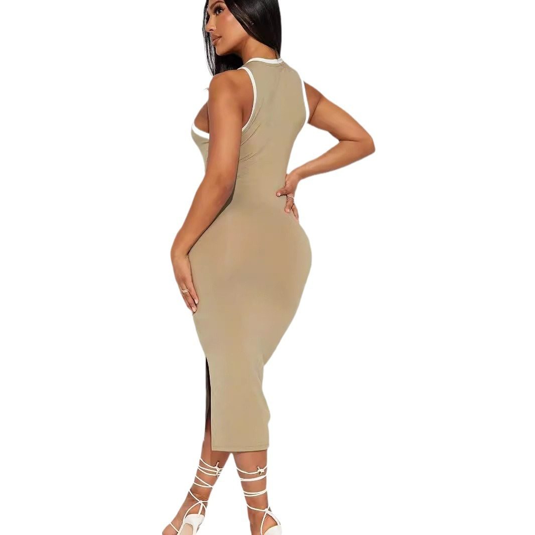 Fashion Plus Size Sleeveless Round Neck Side Slit Dress