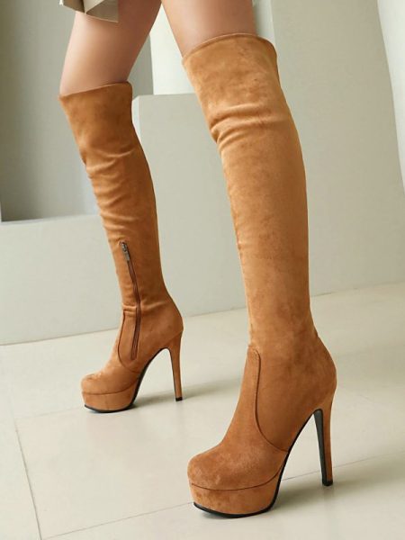 Suede Elastic Foldable Over-the-knee High-heel Riding Boots