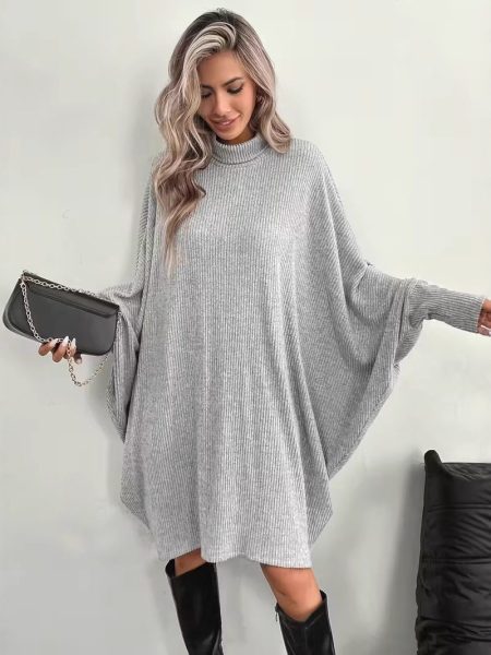 Women's Elegant Loose Batwing Sleeve Dress Turtleneck Long Sleeve
