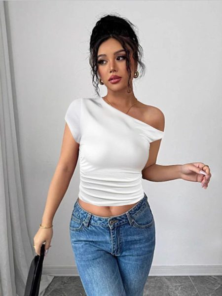 New Sexy Women's Top With Oblique Shoulder Neckline