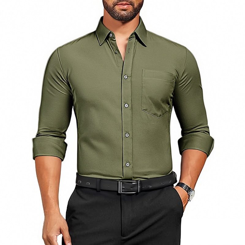 Men’s Breathable Stretch Solid Color Shirt