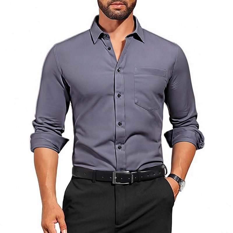Men’s Breathable Stretch Solid Color Shirt