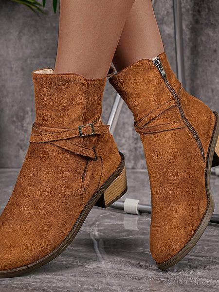 New Cross-strap Side Zipper Mid-heel Ankle Boots For Women