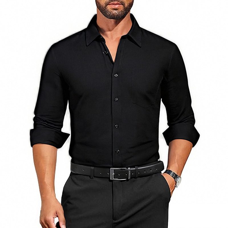 Men’s Breathable Stretch Solid Color Shirt