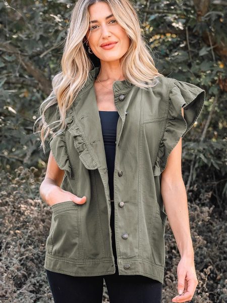 Green Bay Ruffled Patchwork Denim Jacket Vest