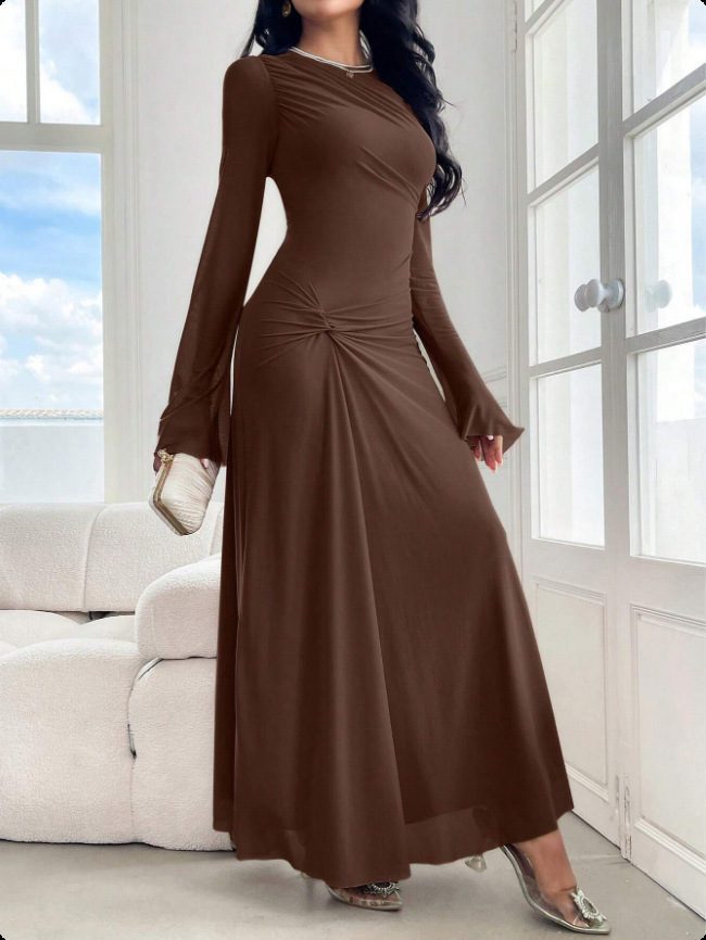 New Trumpet Sleeve Slim-fit Elegant High-elasticity Fashionable Dress