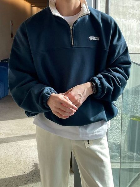 Trendy Half Zipper Men's Spring Loose Sweater