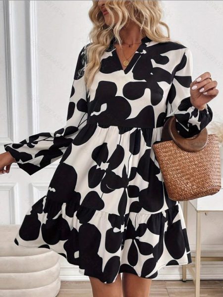 Fashion Retro Long Sleeve Loose Dress