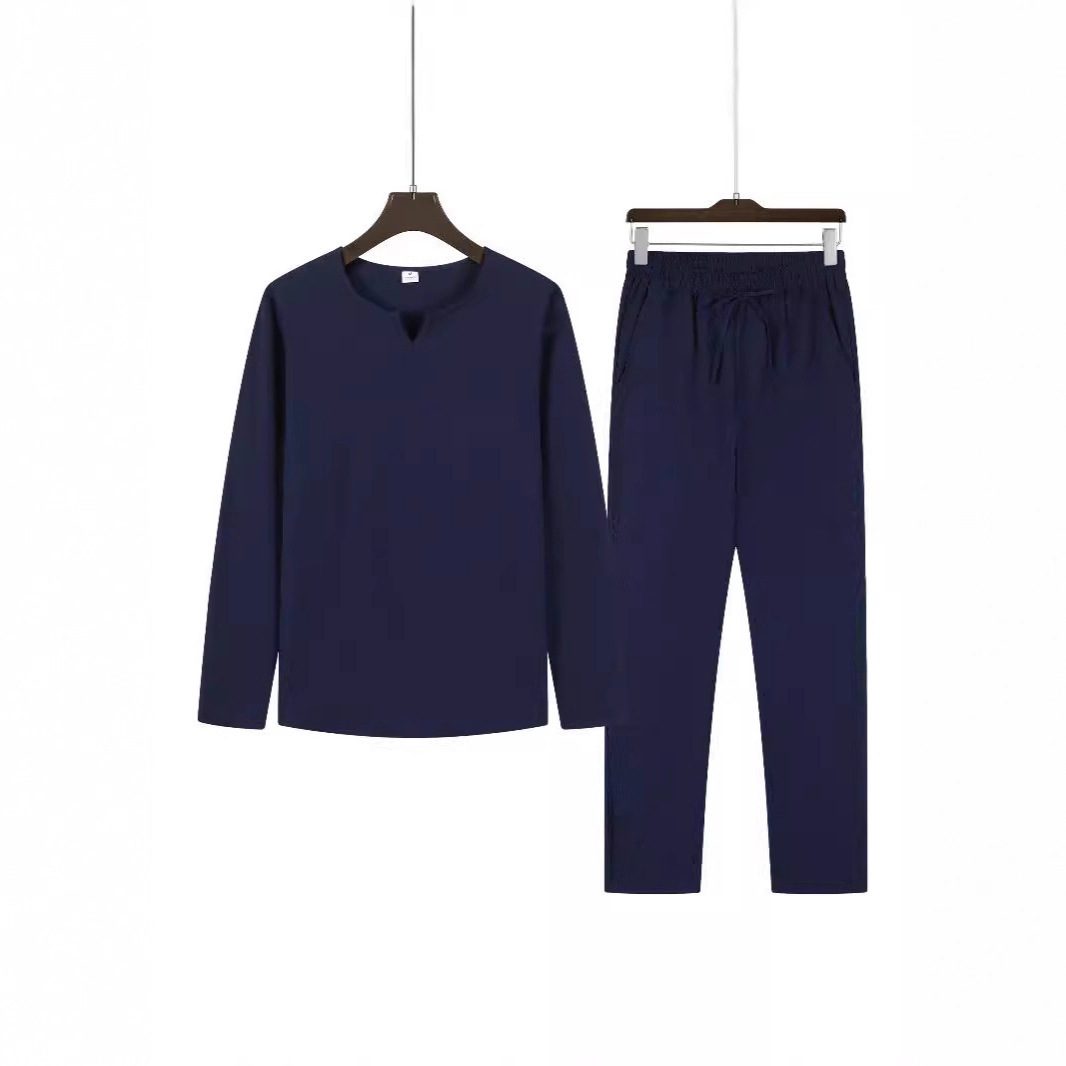 Men's Casual Solid Color Drawstring Waistband Pocket Suit