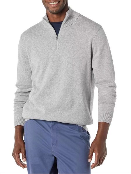 Men's Fashion Half Zipper Polo Sweater Casual Long Sleeve