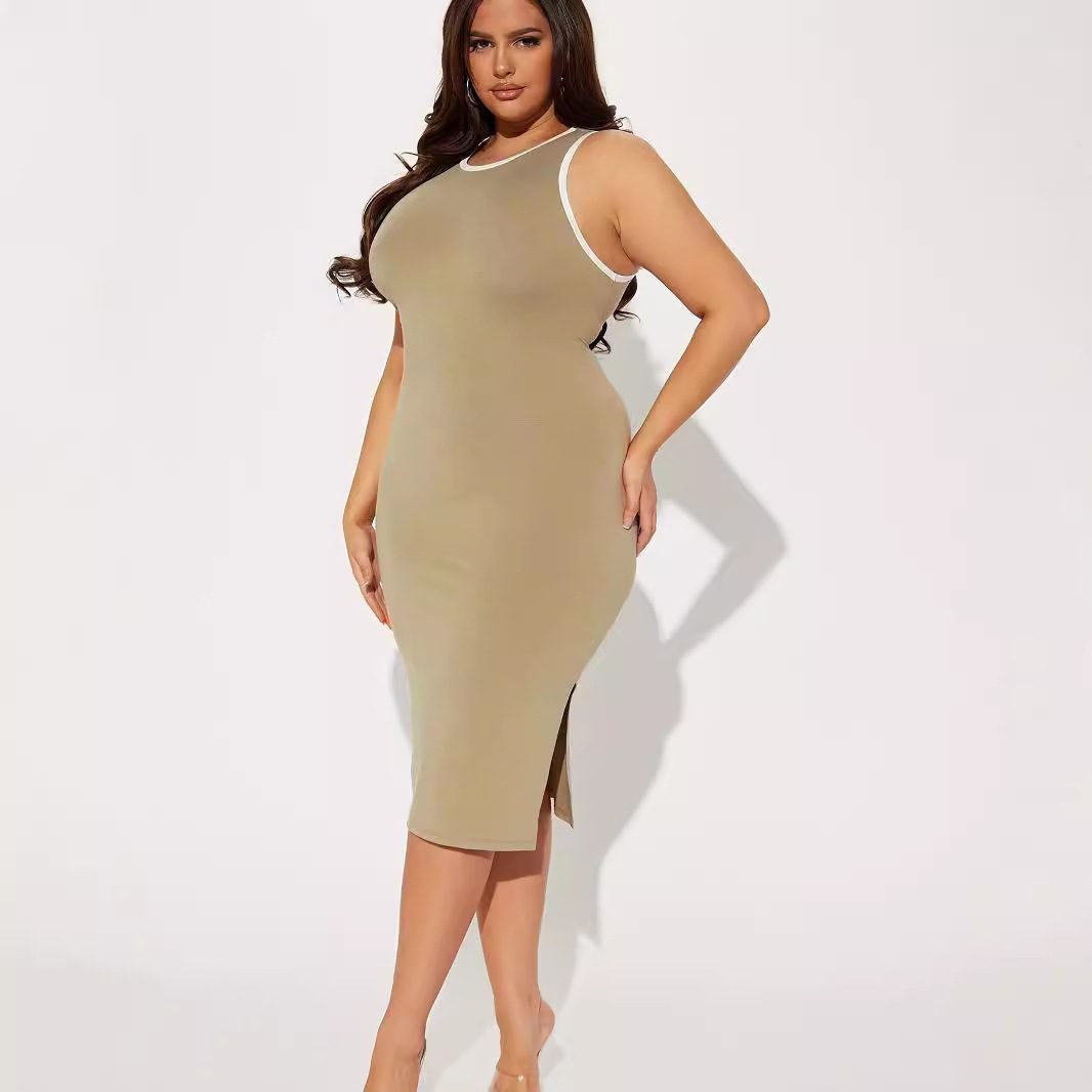 Fashion Plus Size Sleeveless Round Neck Side Slit Dress