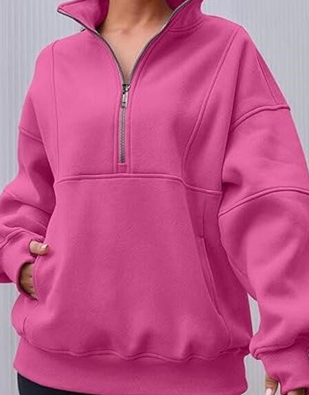 Zipper Patchwork Pocket Brushed Hoody Women's Loose