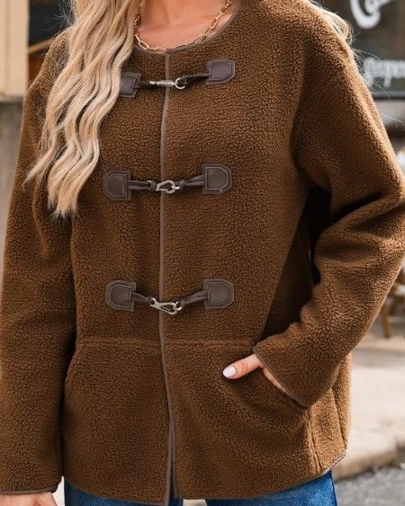 Apricot Toggle Button Teddy Women's Coat