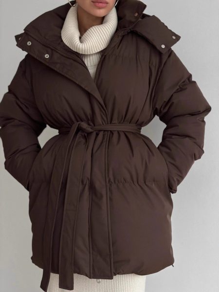 Casual Waist Tight Skinny Slimming Hooded Mid-length Bread Cotton-padded Jacket